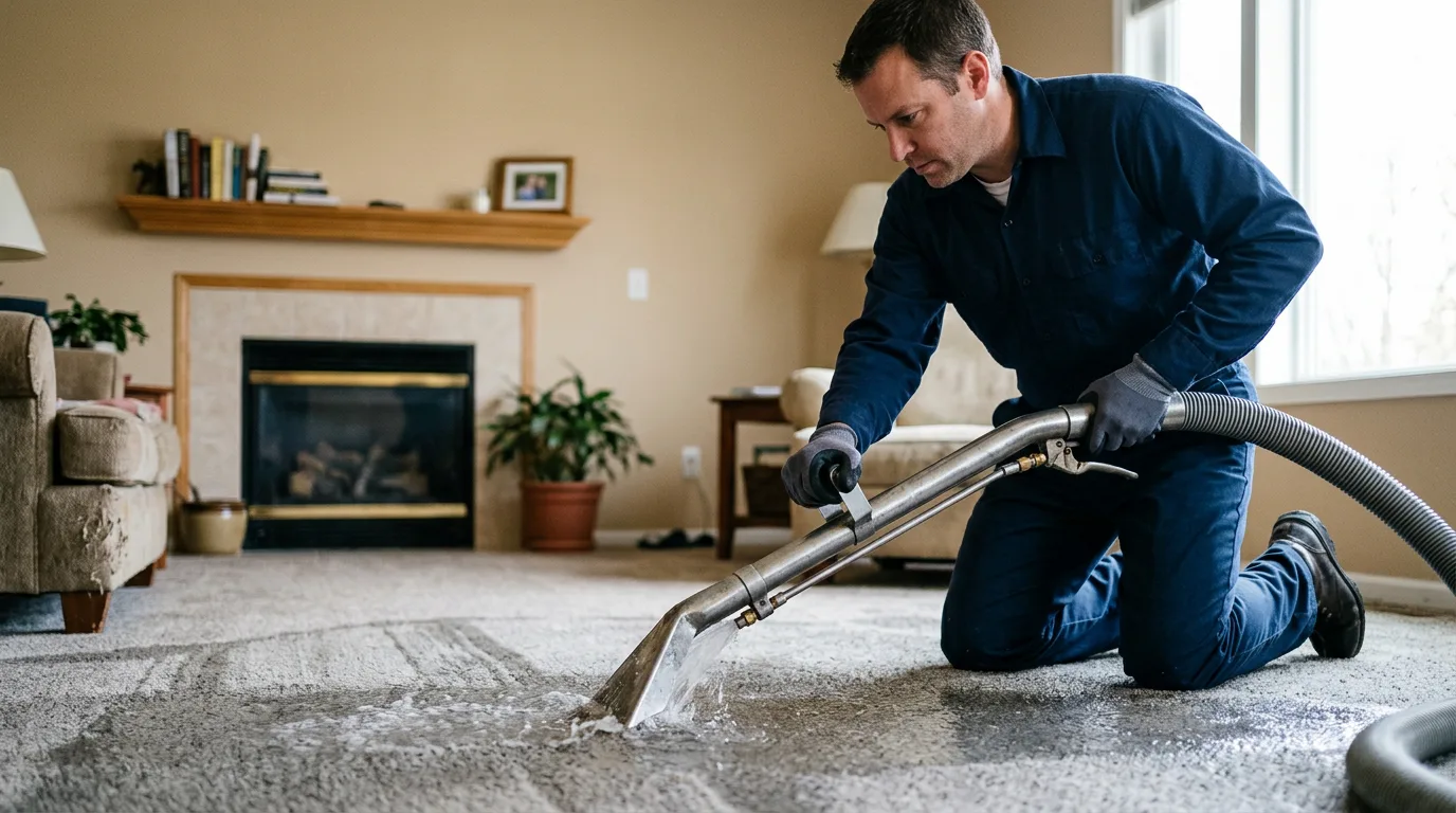 Water damage restoration technician working near Drake, ND